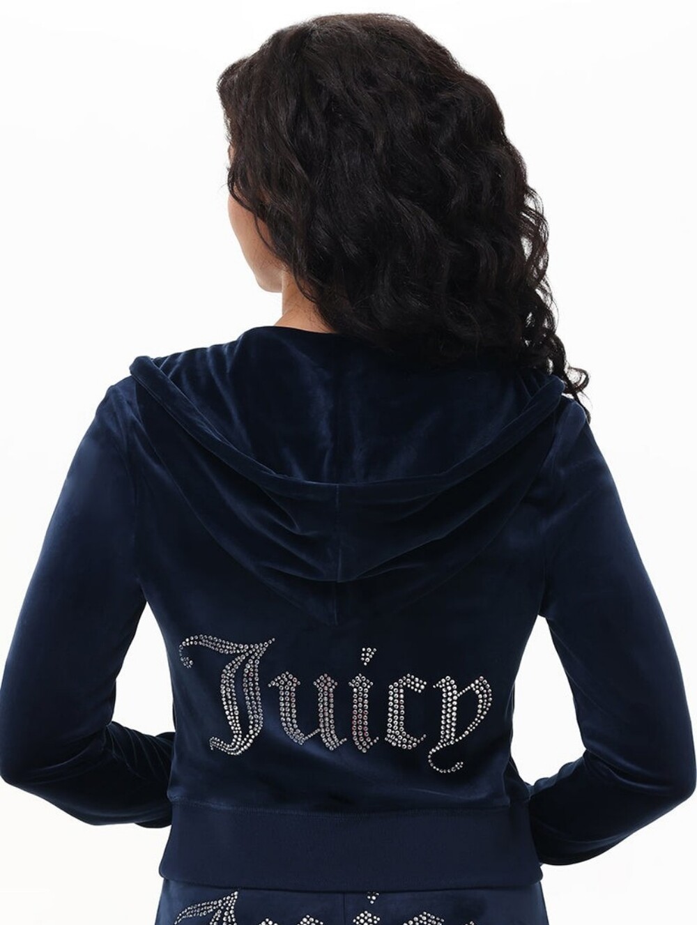 Juicy Couture Womens Navy OG Big Bling Velour Hoodie
